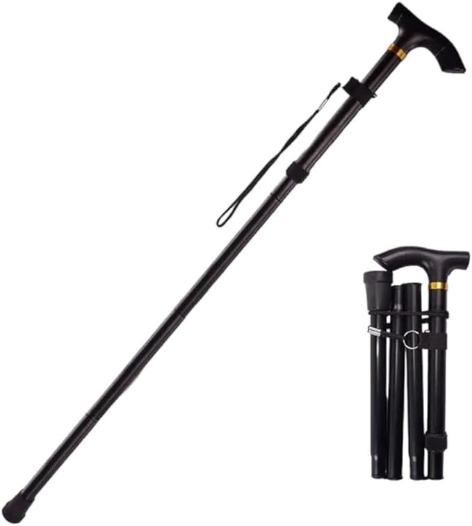 Foldable Lightweight Walking Aid for Men & Women, Collapsible Walking Canes, Adjustable Folding Walking Stick, Aluminium Mobility Aid For Ladies - Black