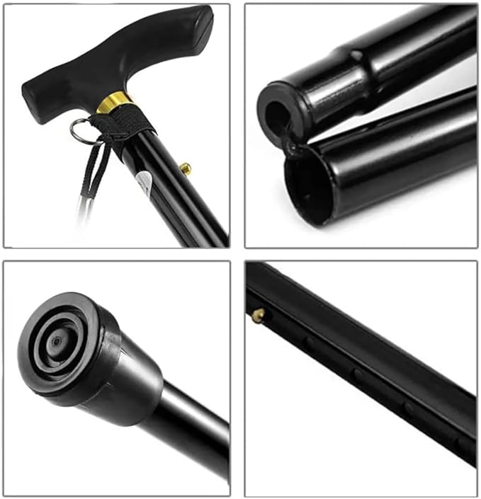Foldable Lightweight Walking Aid for Men & Women, Collapsible Walking Canes, Adjustable Folding Walking Stick, Aluminium Mobility Aid For Ladies - Black