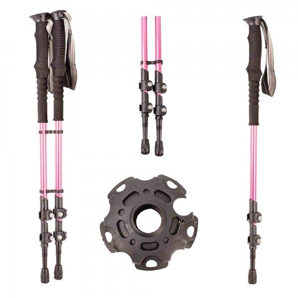 Pair of Premium Trekking Poles - Lightweight, Adjustable Trekking Poles for Hiking, Camping & Backpacking - Walking Sticks w/Cork Grip and Padded Strap - Red/Black, Black, Pink/Black