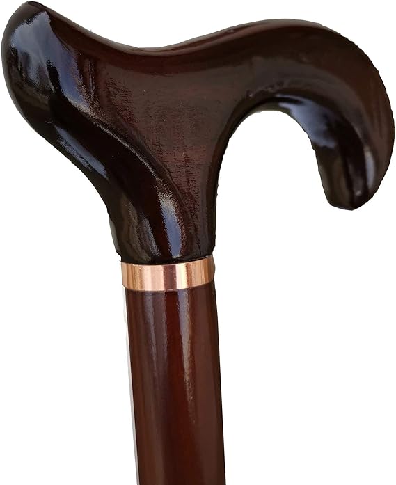 Gents Wooden Derby Cane with Collar Walking Stick in Dark Brown Wood Stain 94cm (37") Height