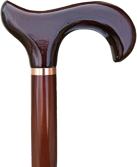 Gents Wooden Derby Cane with Collar Walking Stick in Dark Brown Wood Stain 94cm (37") Height