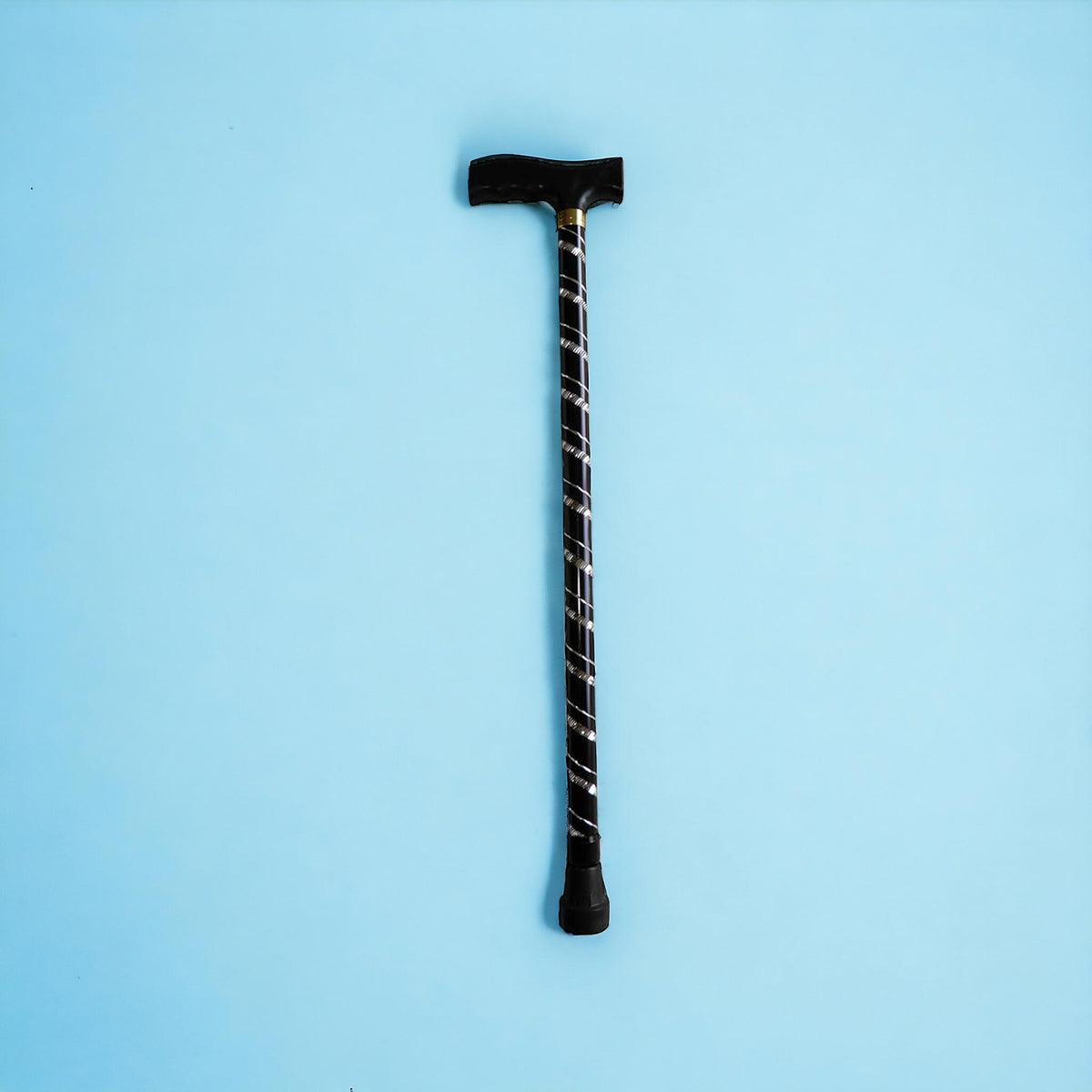 Deluxe Black with Silver Etched Engraved Flecked Stripes Pattern Ladies Adjustable Walking Stick Cane - Lightweight, Easily Adjustable And Retractable