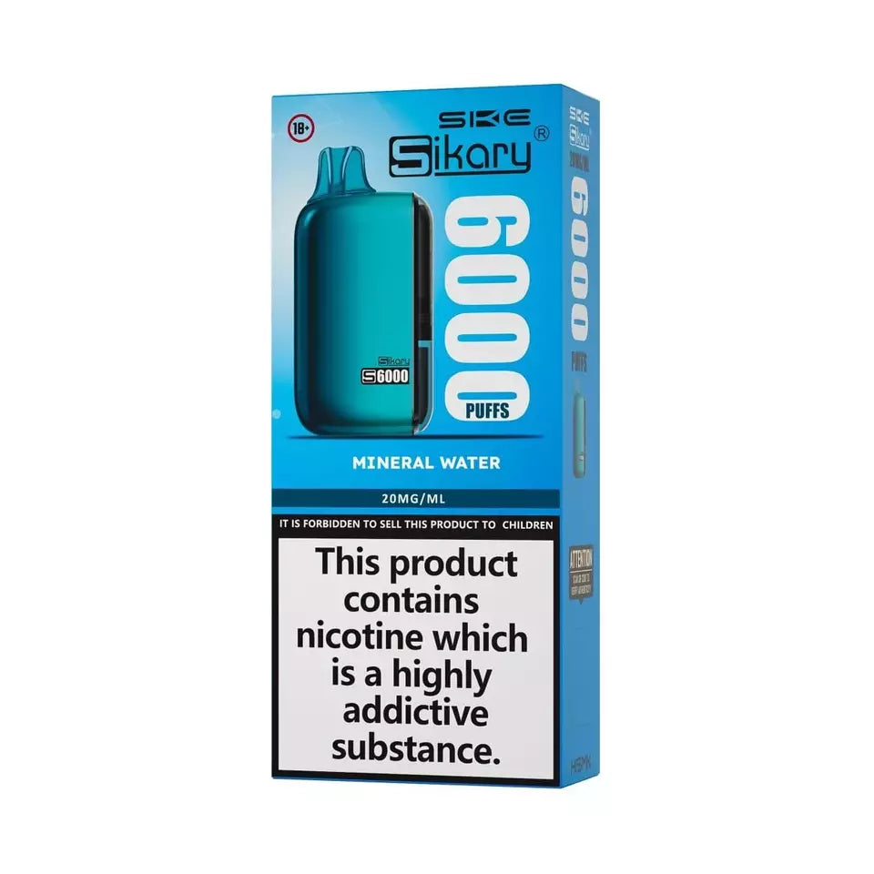 Sikary S6000 Vape Pod – 6000 Puffs, Rechargeable 800mAh Battery, 10ml E-Liquid, 20mg Salt Nicotine, Built-In Mesh Coil