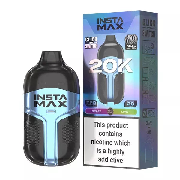 InstaFill InstaMax 20K Vape Pod – 20,000 Puffs, Rechargeable 800mAh Battery, Dual 2ml Tanks, 20mg Nic Salt, Dual Mesh Coil