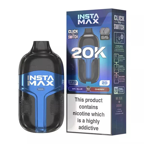 InstaFill InstaMax 20K Vape Pod – 20,000 Puffs, Rechargeable 800mAh Battery, Dual 2ml Tanks, 20mg Nic Salt, Dual Mesh Coil