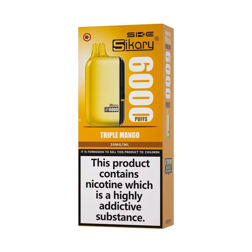 Sikary S6000 Vape Pod – 6000 Puffs, Rechargeable 800mAh Battery, 10ml E-Liquid, 20mg Salt Nicotine, Built-In Mesh Coil