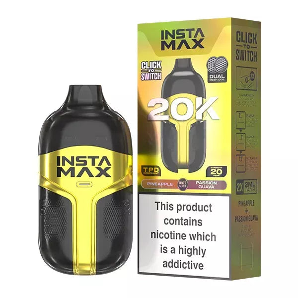 InstaFill InstaMax 20K Vape Pod – 20,000 Puffs, Rechargeable 800mAh Battery, Dual 2ml Tanks, 20mg Nic Salt, Dual Mesh Coil