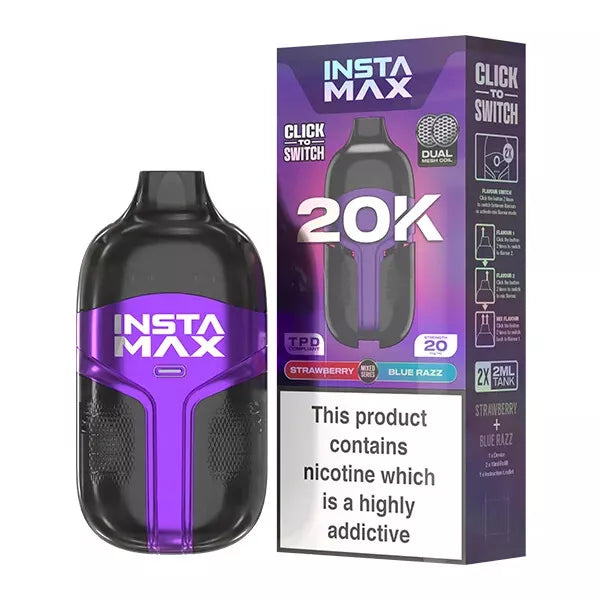 InstaFill InstaMax 20K Vape Pod – 20,000 Puffs, Rechargeable 800mAh Battery, Dual 2ml Tanks, 20mg Nic Salt, Dual Mesh Coil