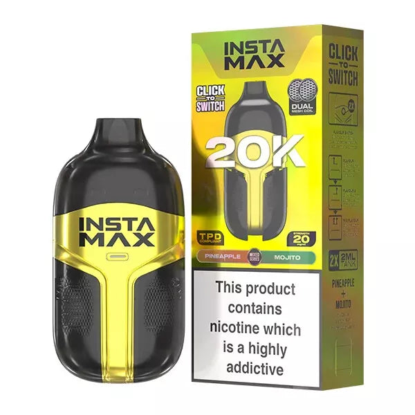 InstaFill InstaMax 20K Vape Pod – 20,000 Puffs, Rechargeable 800mAh Battery, Dual 2ml Tanks, 20mg Nic Salt, Dual Mesh Coil