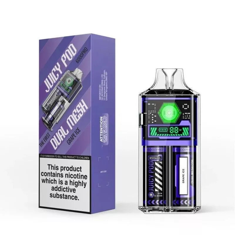 Juicy Pod Good Pro 6000 Vape Pod – 6000 Puffs, 650mAh Rechargeable Battery, 2ml Pod & 10ml, 20mg Nic Salt, MTL Vaping